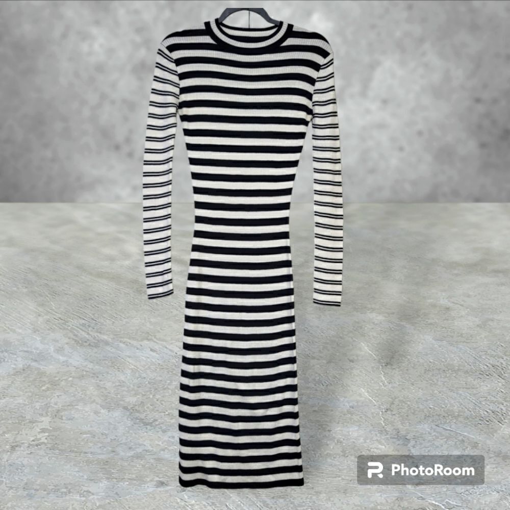 DO+BE ribbed stripped midi long sleeve dress, medium